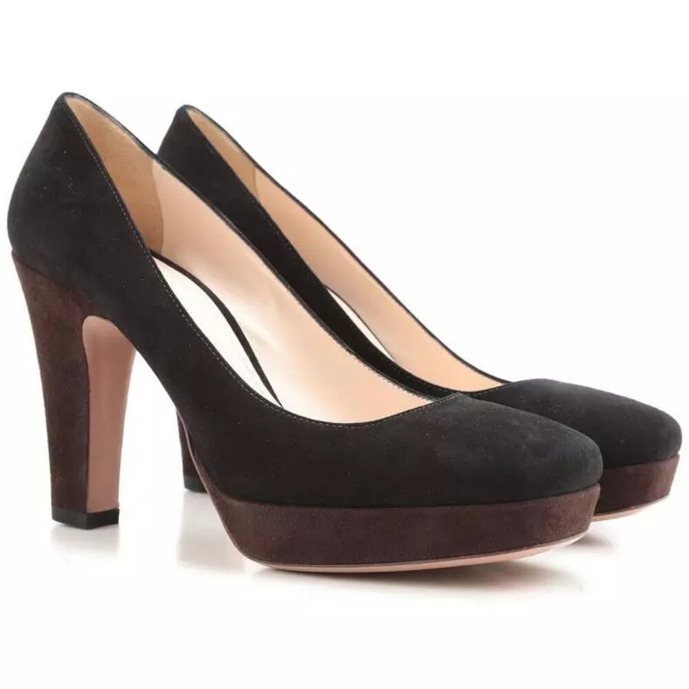 Prada Black and Brown Suede Platform Pump Size 7.5